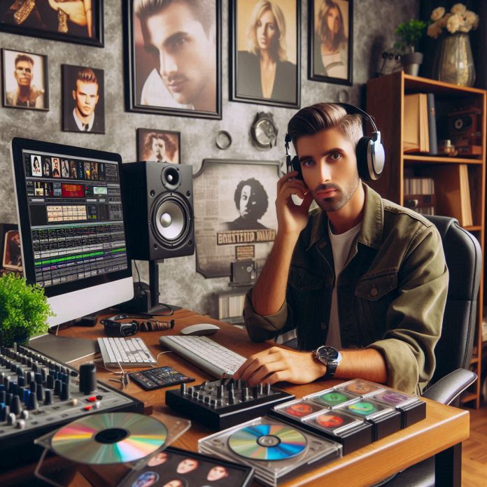 Director de música escuchando canciones