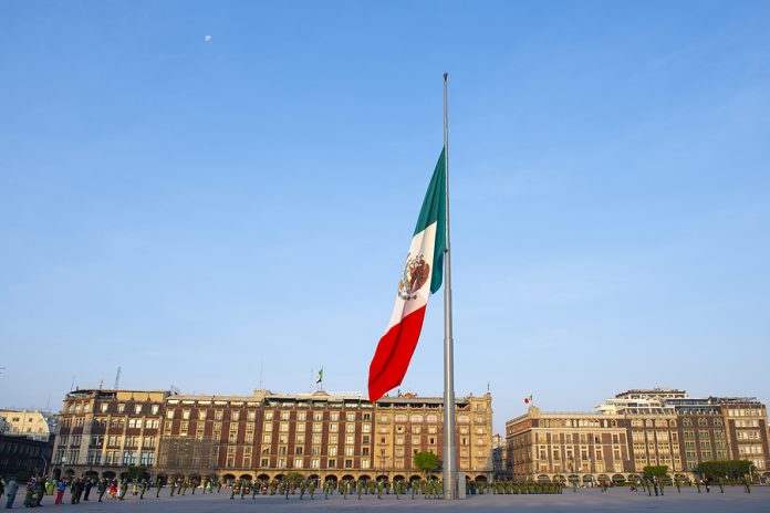 Mexico City - Jan. 15, 2020: Raising Flag Ceremony On Zocalo At
