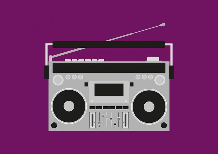 Old Cassette Recorder. Retro Boombox. Isolated Vector Illustrati