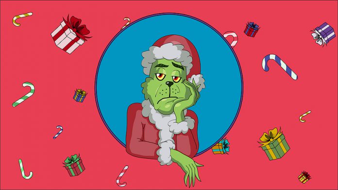 Green Grinch. Childhood Thief.Sad Grinch. Monster. Fairy Tale H