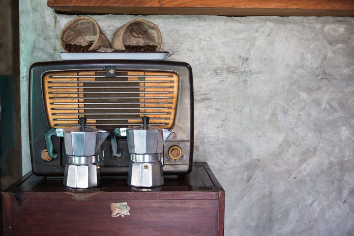Mocha Pot radio and retro decor in shop