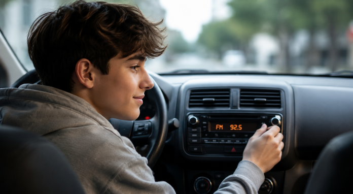 joven escuchando radio