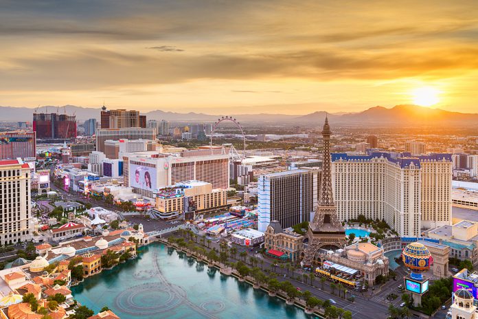 LAS VEGAS, NEVADA - APRIL 19, 2018: Hotels and Casinos along the