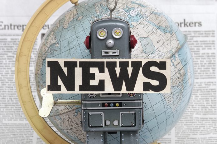 retro robot reads the news