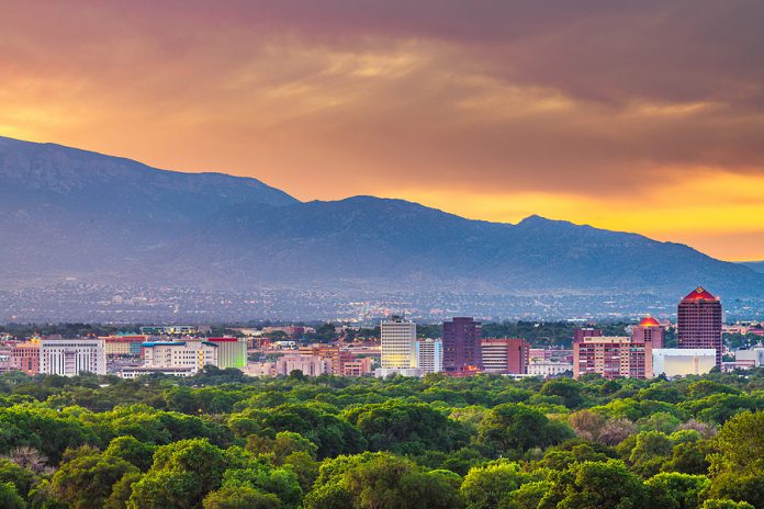 Albuquerque, New Mexico, USA downtown cityscape at twilight.