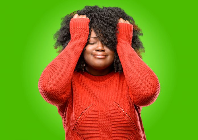 Beautiful african woman terrified and nervous expressing anxiety