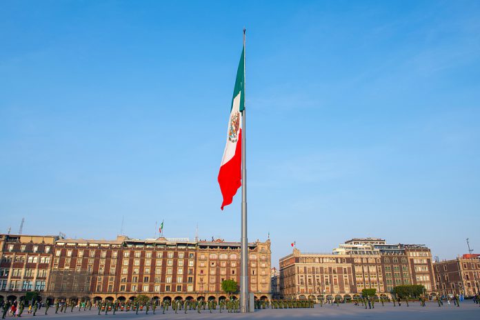 Mexico City - Jan. 15, 2020: Raising Flag Ceremony On Zocalo At