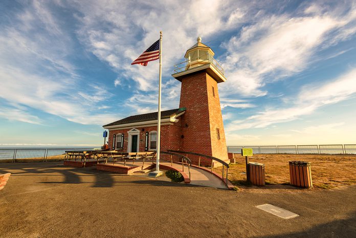 Lighthouse in Santa Cruz at sunset, California, USA