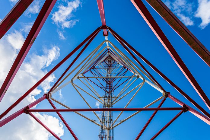 Inside View Of Telecommunication Tower With Panel Antennas And R